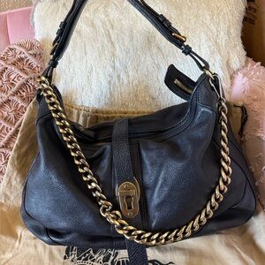 AUTHENTIC BURBERRY Hobo Shoulder and Handle Bag Gold Hardware Turnlock and Chain